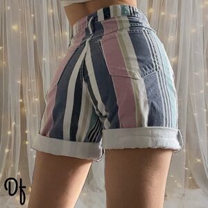 Vintage Basic Blues Striped Multicolor High-Waisted Shorts Size 28 Waist